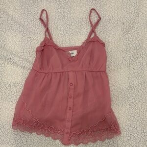 Hollister Pink Button-Down Camisole with Lace Trim